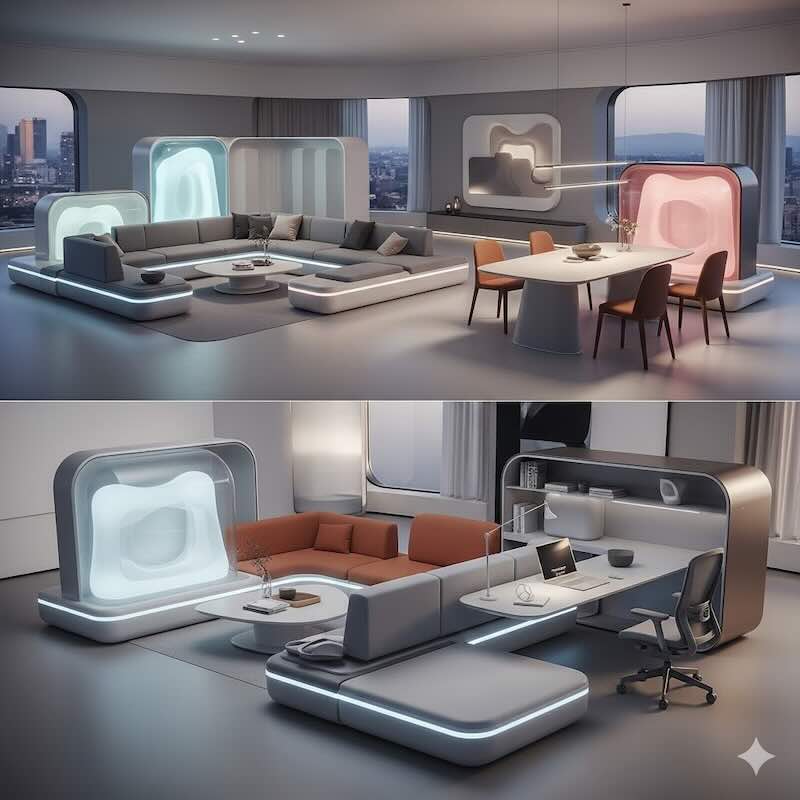 Image of futuristic modular furniture in an adaptive home setting.