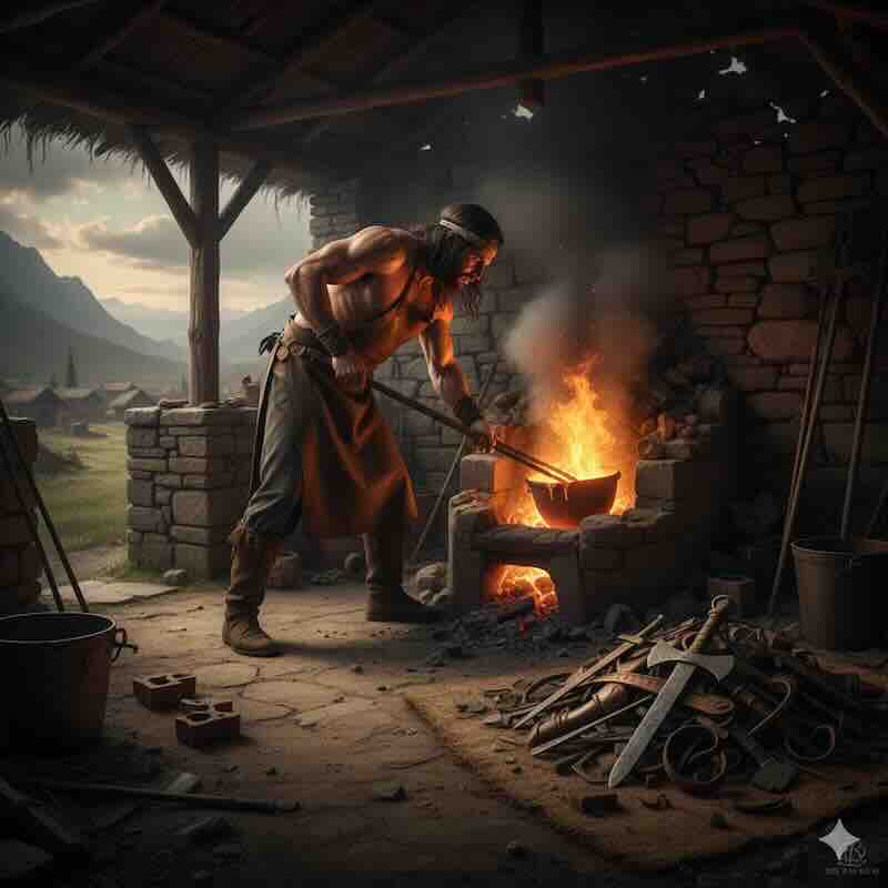 Futuristic recycling facility with AI robots sorting waste alongside excavators mining an old landfill.